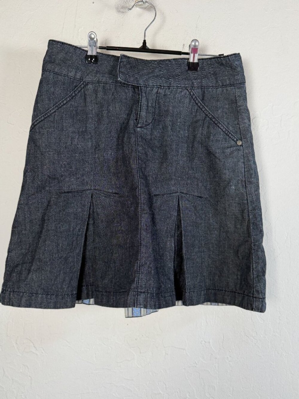 Anthropologie Bica Cheia Denim Skirt Womens Size 2 Pleated Dark Wash A-Line Mini